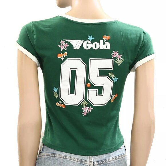 Gola x Anthropologie Runner Cropped Baby Tee Blouse Top Embroidered S NWT 278365 - Picture 4 of 6